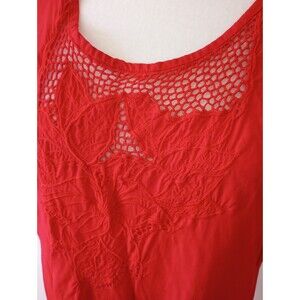 Vintage Satyuga Embroidered Lace Detail Flapper Tank Dress Red size Small beach